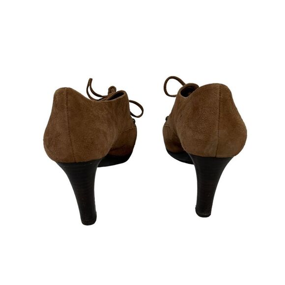 Anne Klein Light Brown Suede Leather zipper Lace Up Ankle Booties With Heels - Picture 10 of 12